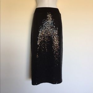 Ashley Stewart Sequined Midi Pencil Skirt 12 Black